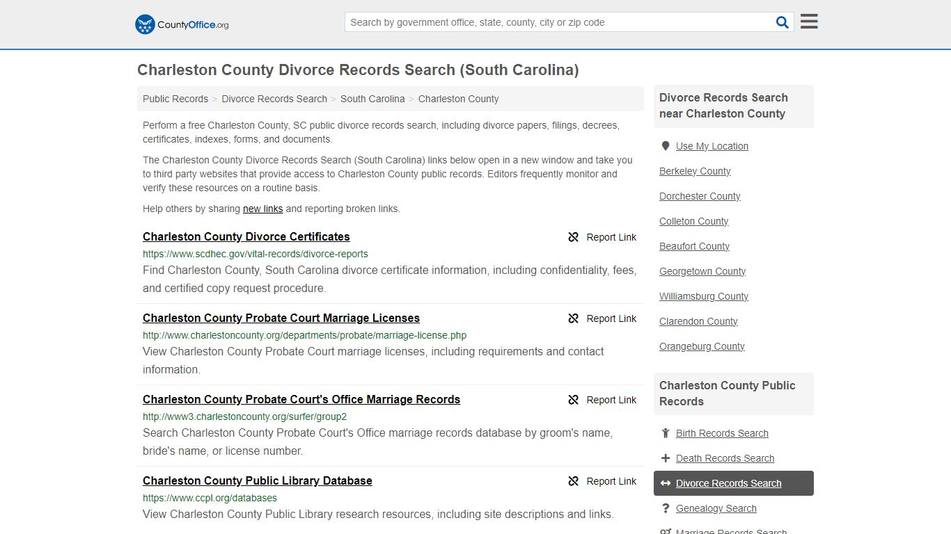 Charleston County Divorce Records Search (South Carolina) - County Office